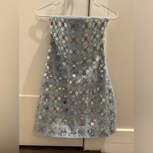 Oh Polly Hand Embellished Mini Dress in Blue